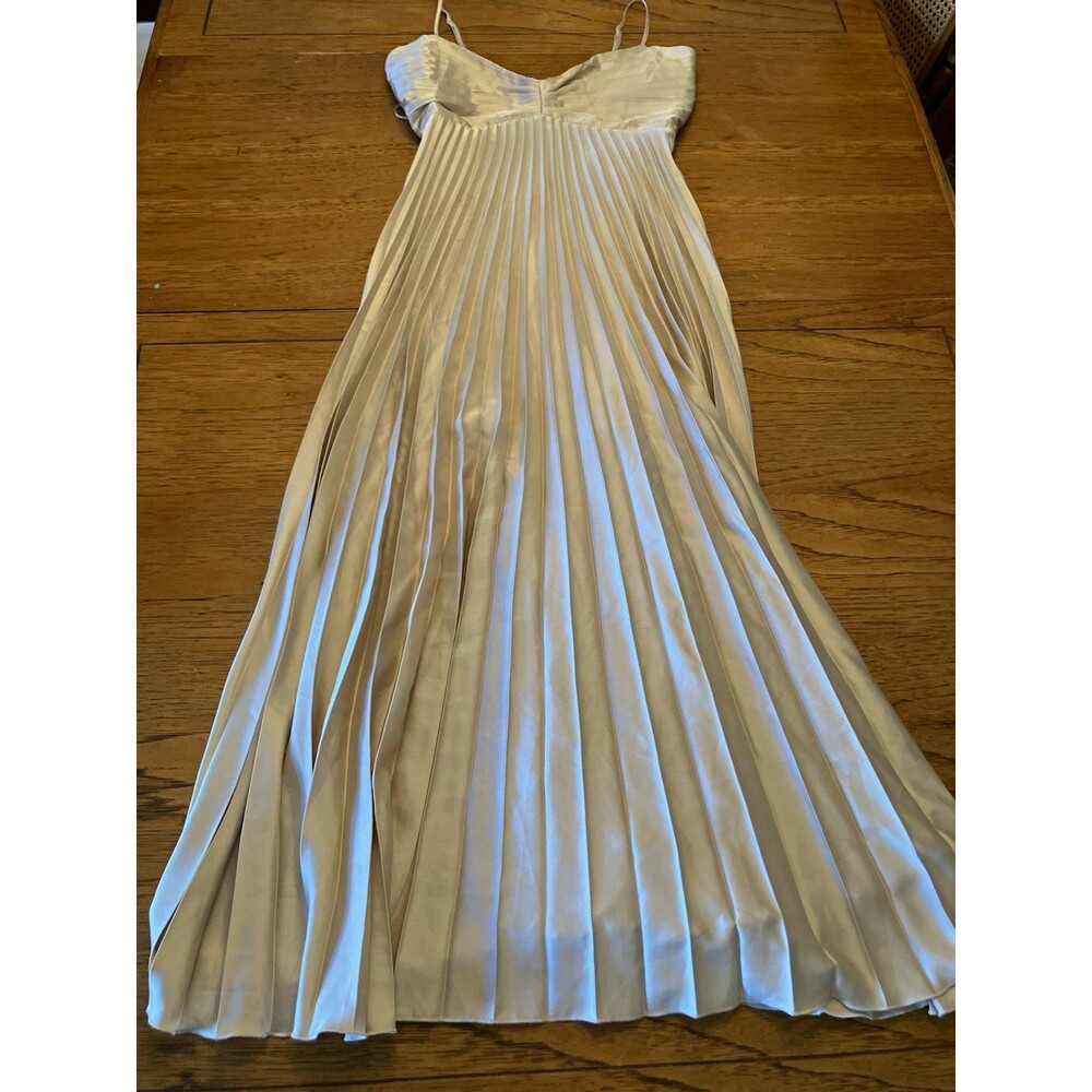 Abercrombie & Fitch Women's Beige Satin Pleated V-Neck Strappy Maxi Dress M